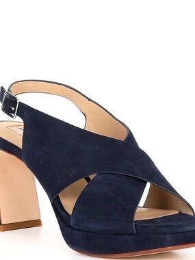 ANTONIO MELANI Navy Suede Crisscross Slingback Block Heel